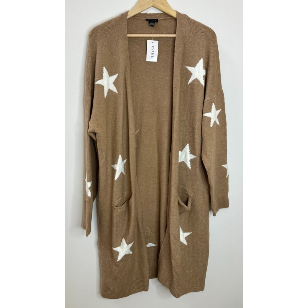 NEW EVANS Starry Camel Star Print Longline Open Front Cardigan Plus Size 20 - Picture 10 of 10